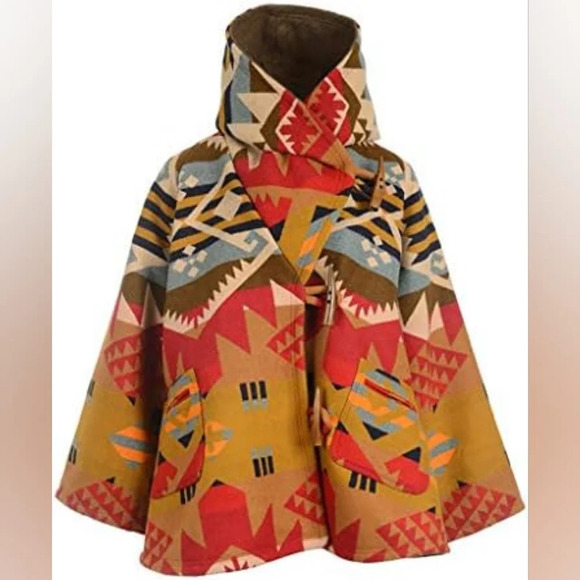Casual Retro Print Hooded Jacket With Pockets, ORANJE, XL - Picture 5 of 12